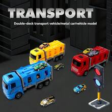 Children's Transport Truck Race Track Toy, Foldable Double-Deck Transport And Storage, One-Click Pop-Up Inertial Slide Track Racing Car, Parent-Child Interactive Multiplayer Game, Suitable Birthday Gift For Boys And Girls 3+ Years Old (Includes 8 Toy Cars, Styles And Colors Random) - Multicolor - View 6