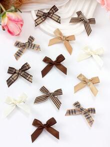 10pcs Random Maillard Color Ballerina Style Ribbon Bow Hair Clips, Collegiate Patterned Hair Accessories, Cute For Girls, Daily Hairstyles And Party Hair Decor - Multicolor - View 7