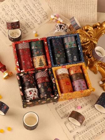 6 Rolls/Box Of Christmas Washi Tape, Student Figurines, Diy Crafts, Lace Backgrounds, Washi Tape Decoration, Festive Atmosphere, Christmas Theme, Photo Frames, Back To School , Valentine's Day, Halloween, Christmas, Thanksgiving, Birthday, Homecoming Season Gifts, St. Nicholas Day, Three Kings' Day, Merry Christmas, 6 Rolls Of Christmas Gift Journaling Tape