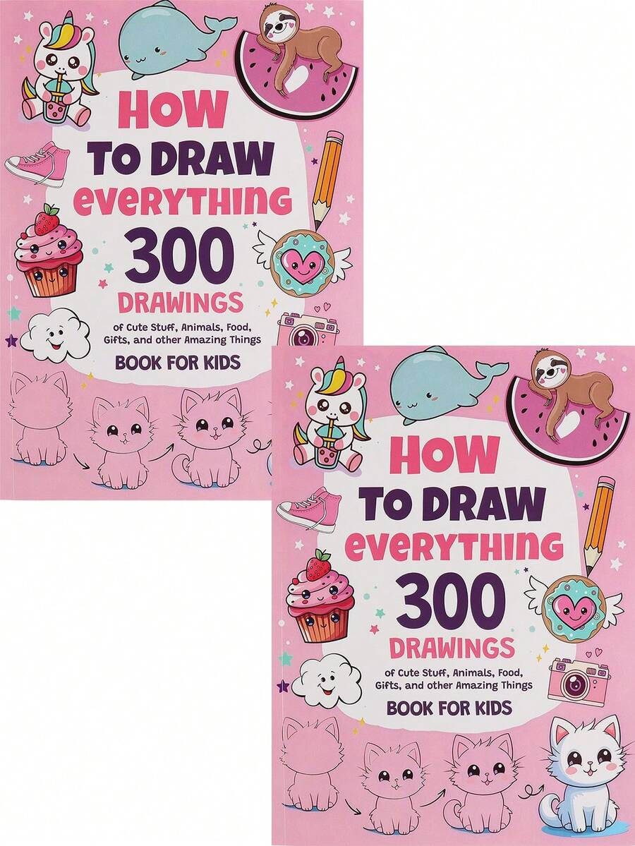 2pcs How To Draw Anything For Art Lovers, Girl Moments, Cat Moments Coloring Books, Designed For Adults And Teens, Suitable For Back To School, Birthday, Anniversary, Halloween And Other Holiday Parties, A Great Way To Relax