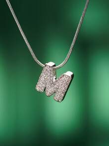 1pc Fashionable Bohemian Style Stainless Steel Necklace With 26 Cubic Zirconia Letter A-Z Pendants, Stainless Steel Snake Chain Jewelry, Suitable For Men And Women Everyday Wear - Silver - View 24