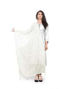 Themilestocks Woman's Embroidered Chiffon Dupatta Scarf Shawl Wrap Soft  Bridal Weddinghalloween - trắng - Xem 10