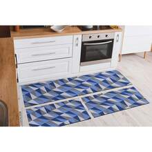 3-Piece Decorative Non-Slip Kitchen Runner Set - Blå - Visa 1