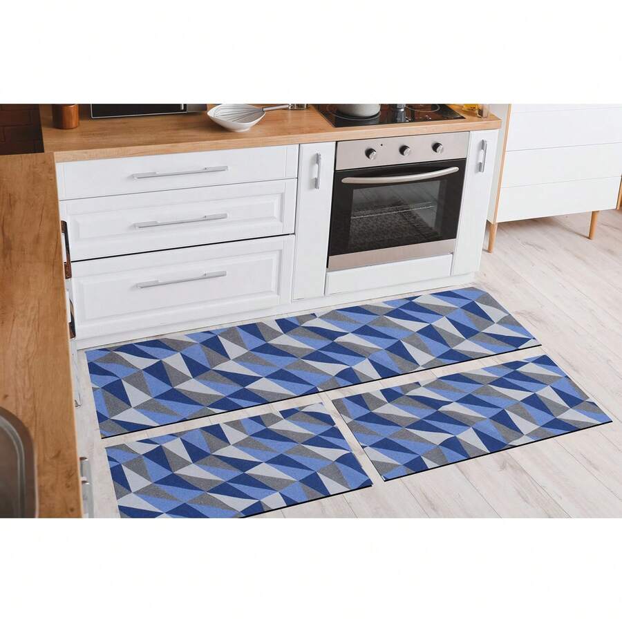 3-Piece Decorative Non-Slip Kitchen Runner Set - Blå - Visa 1