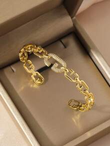 1pc 18K Gold Plated Elegant Fashion Horse Hoof Buckle Inlaid Rhinestone Women Bangle Bracelet, Suitable For Party, Shopping, Daily Wear, Gift For Girlfriend