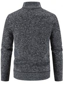 1pc Men's Solid Color Casual Comfortable Business Commute High Collar Half Zip Pullover Knit Sweater, Warm For Winter
