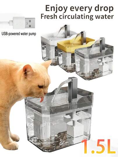 猫饮水器自动过滤透明猫饮水器 USB 防干烧循环过滤饮水机带静音泵 1.5L/50.73 OZ 适用于猫和小型犬