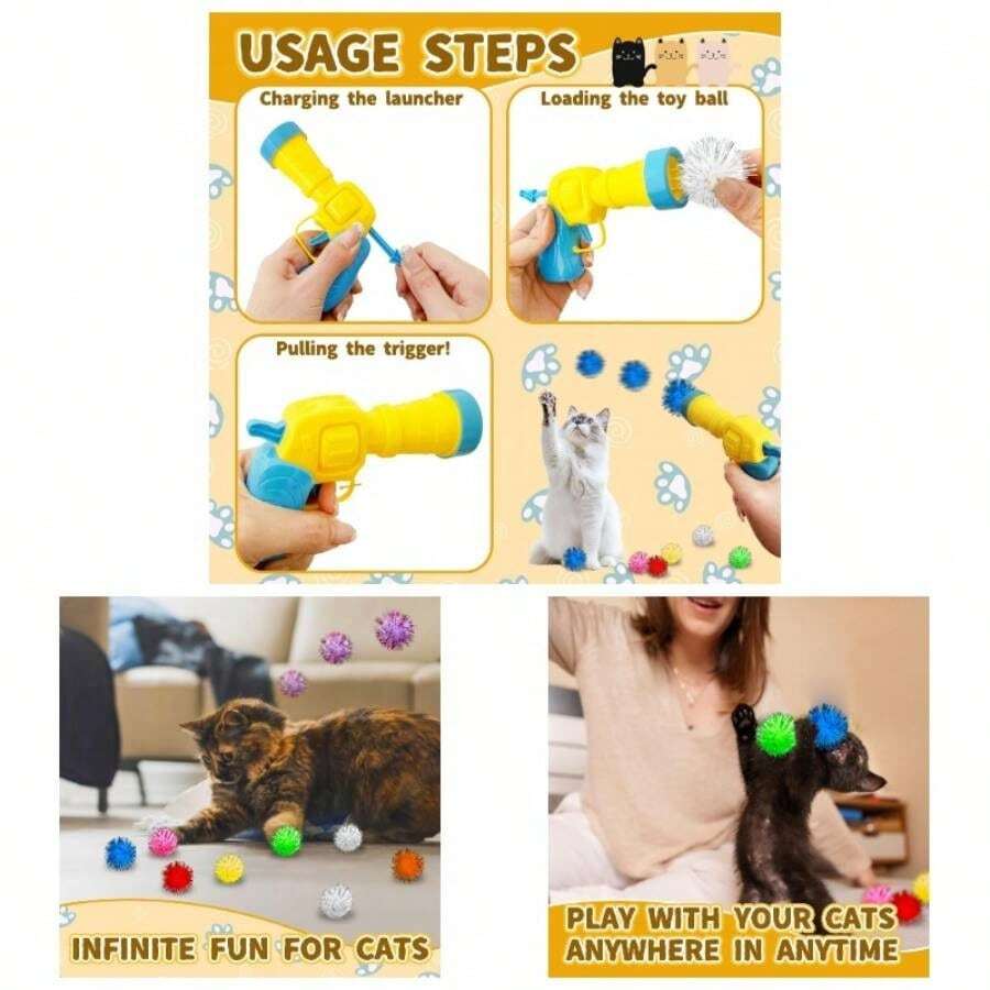 2 Launchers Pom Pom Balls, Toys Balls Launcher, Launch Ball Interactive, Silent Plush Elastic Ball - 閃光 - 查看 1
