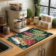 1pc Christmas Theme Trivet Mat, Christmas Pattern Absorbent Drying Mat, Kitchen Decor Coffee Machine Mat, Handmade Coffee Pot Draining Mat, Kitchen Floor Mat, Dining Table Mat, Kitchen Counter Dish Drying Mat, Breakfast Mat, Anti-Slip Heat-Resistant Draining Mat, Diatomite Draining Mat, Hides Stains, Super Absorbent Kitchen Mat, Easy To Clean Dish Rack Mat, Suitable For Kitchen, Dining Table, Cafe, Bar, Holidays, Parties, Home Decor, Holiday Gifts