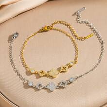 1pc Micro-Inlaid Zirconia Four-Leaf Clover Bracelet, Luxurious High-End Gift, Fashionable Fully Paved Women Jewelry Bracelet