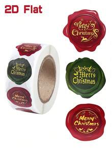 1 Roll/500 Sheets Merry Christmas Stickers Label Stickers, With Embossed Wax Seal Design, Envelope Sticker Labels, Sealing Stickers, Gift Wrapping Scrapbook Stickers, Candy Bag Decoration, Round Party Gift Decoration, Merry Christmas Gift - Multicolor - View 2