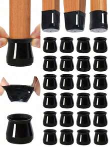 4/8/16/24pcs Black Chair Leg Floor Protectors, Suitable For Hardwood Floors, Silicone Chair Covers And Furniture Sliders, Felt Wrapped Bottom, Furniture Leg Caps, Noise-Reducing Anti-Slip Floor Protector Socks For Home, Living Room, Bedroom, Office, Cafe, School And More Indoor Scenarios - Black - View 2