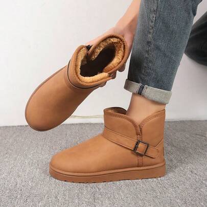 Men's Retro Fashionable Elegant Solid Color Outdoor Fleece Snow Boots, Thick Sole Short Boots, Warm And Cold-Proof New Winter Thick Warm Cold-Resistant Snow Boots, Waterproof Comfortable Snow Boots, Unisex Design, Outdoor Comfortable Shoes With Thick Flat Soles