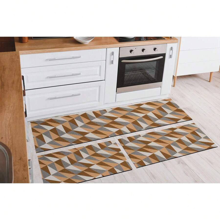 3-Piece Decorative Non-Slip Kitchen Runner Set - Màu be - Xem 1