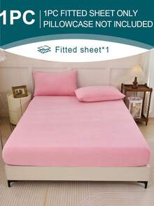 2/3pcs Pink Velvet Fitted Sheet Set, Warm & Soft, Solid Velvet Fitted Sheet Bedding Set, Available In Super King, King, Queen, Twin Size, Luxurious Ultra-Soft Bottom Fabric, 11.8 Inch Deep Pocket Design, Suitable For Autumn, Winter, Spring, Includes 1 Fitted Sheet And 1/2 Pillowcases - Coral Pink - View 7