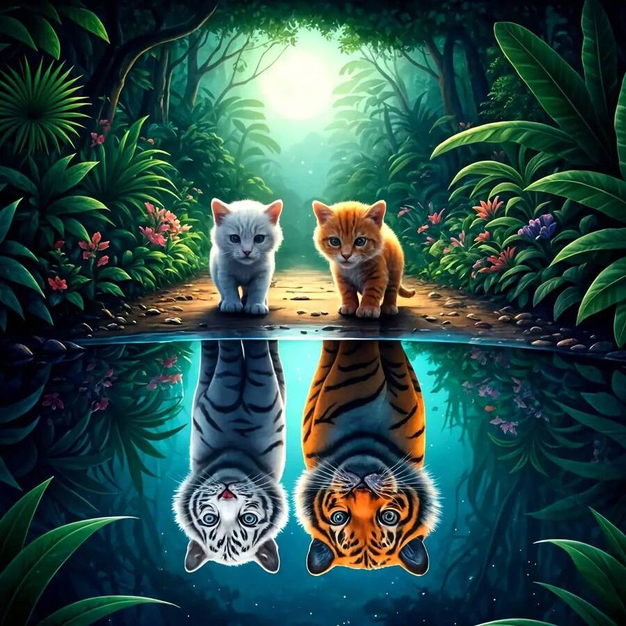 5D圆形和方形钻石画套装，适合成人初学者，双虎图案，全钻刺绣，手工室内家居办公室墙面装饰，圣诞礼物 - 彩色 - 查看 1