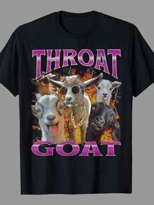 Shwiy Funny 'Throat Goat' Y2K Graphic T-Shirt - Offensive Adult Humor, Short Sleeve, Black Casual Knit Meme Print Tee With Bold Purple Lettering & Playful Goat Design, T-Shirt Playful Design Glossy Fabric,Disfraz De Halloween Hombre,Men Fall Clothes,Y2K,Nightmare Before Christmas,Father's Day Gift,World Cup Soccer 2026,Fourth Of July,Country Concert Outfit,Gym Clothes Men,Couple Matching Outfits Vacation - màu đen - Xem 1