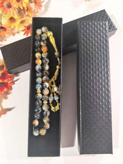 1 Stück Ramadan Gebetsperlen (Tasbih) Gold 3-Quasten Geschenkbox Set, authentisches religiöses Ritual Accessoire, verfeinerter Silberschmuck + irisierender Textur, essentiell für spirituelle Praxis & Ramadan, sammelwürdiges andächtiges Armband