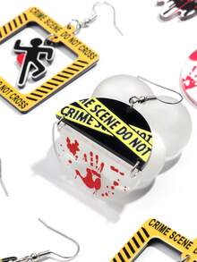 1 Cặp bông tai mặt dây chuyền hình đầu lâu bằng acrylic in hình hiện trường vụ án máu vân tay, quà tặng trang sức Halloween độc đáo cho phụ nữ - Đầy màu sắc - Xem 9