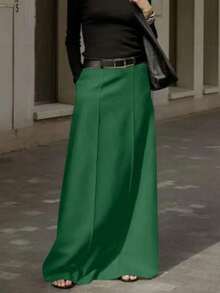 Saia longa elegante de cor sólida feminina plus size