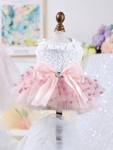 1 件宠物服装，适合小型犬、幼犬、博美犬、泰迪熊的狗猫服装，休闲时尚可爱浪漫连衣裙系列，粉色心形薄纱裙 - 彩色 - 查看 13