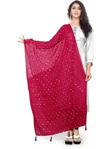 Themilestocks Woman's Embroidered Chiffon Dupatta Scarf Shawl Wrap Soft  Bridal Weddinghalloween - 深粉紅色 - 查看 10