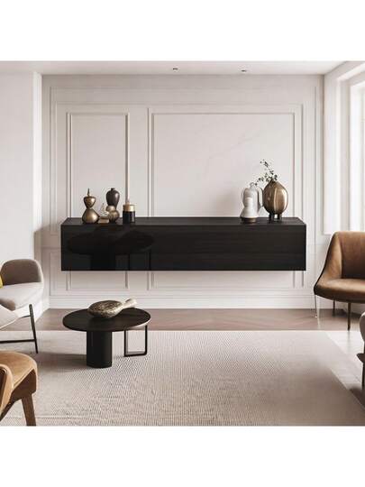 TV Cabinet, Wand Mounted Lowboard Cabinet 160x30.5x34cm, Zwart view 3