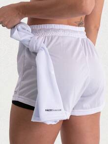 Women's 2-In-1 Dryfit Gym Shorts Kit: 3 Double Shorts For Training, Hiking And Other Sports - Negro+Blanco+Rosa - Ver 3