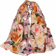 100% Mulberry Silk Scarf For Women Lightweight Long Scarves Beach Wraps Cover Up -Travel Photography Scarfhalloween - Flower Sea - 查看 1