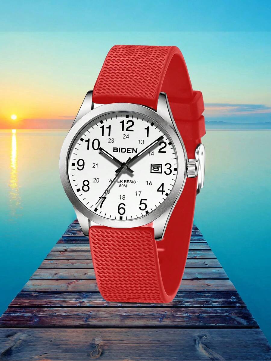 BIDEN Unisex Fashion Casual Quartz Watch, 30M Waterproof, Suitable For Nurses/Doctors/Medical Staff, Luminous Dial + Free Watch Box - Red - View 1