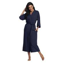 Women's Long Robes Ladies Kimono Bathrobes Full Length Robes Soft Modal Sleepwear Nightgown{"Size_name":"Large","Color_name":"NavyBlue"} - 海軍藍 - 查看 6