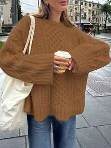 Women's Casual Romantic French Style Simple Elegant Knit Sweater, Autumn/Winter - Brown - View 1