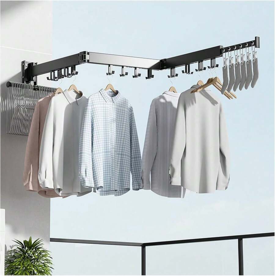 Telescopic Clothes Drying Racks - Black 3 Folds - View 1