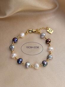 1 Piece 18K Gold Plated Natural Pearl Bracelet, Gift For Women On Mother's Day, Valentine's Day, Birthday, Engagement, Wedding, Girlfriend - Rosa - 查看 9