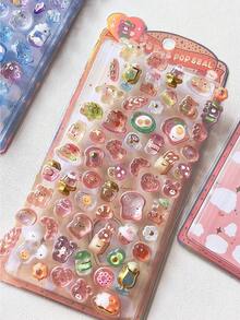 3D Embossed Stickers, Solid Cartoon Food & Animal Crystal Phone Case Decorative Stickers