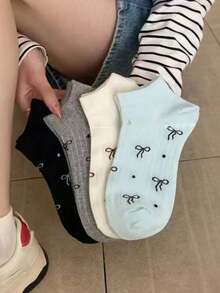 4双可爱百搭蝴蝶结设计女士踝袜，甜美欧美风格，适合日常穿着 - 彩色 - 查看 11