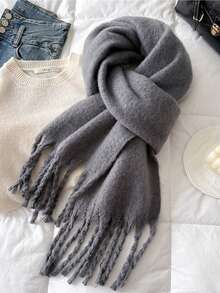 新款纯色男女情侣海马针织围巾，保暖户外冬季雪地装，百搭，长流苏，欧美出口，厚胡须围巾 - 彩色 - 查看 8