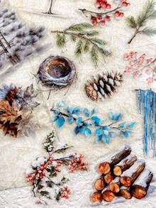 50pcs/Pack Vintage Tree & Floral Stickers For Scrapbooking, Diary, Album Decoration, Spring/Summer/Autumn/Winter Scrapbook Supplies Stationery - Multicolor - View 3