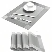 Valentine's Day Party Supplies 4Pcs Pvc Plastic Placemats, Solid Color Minimalist Mats, Rectangle Insulated Dining Table Mats, Western Style Waterproof Placemats, Suitable For Holiday Party Table Decorations - 金色 - 查看 2