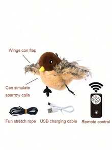 Pluszowa zabawka dla kota z motywem ptaka wróbla, trwała, piszcząca zabawka dla kota i psa, interaktywna zabawka symulująca ptaka z dźwiękiem, interaktywna wisząca zabawka dla kota, zabawki dla kota Migipaws, interaktywny realistyczny latający ptak trzepoczący skrzydłami z kocimiętką, pióra zawieszone na elastycznej gumce, automatyczne ćwierkające zabawki dla kotów domowych, samodzielna zabawa, losowy kolor