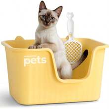 Arenero Inodoro para Gato Caja de con Pala, Paredes Altas Verde, - Amarillo + Regular - Ver 2