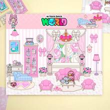 Toca Boca păpușă roz magazin de dulciuri scenă viața de zi cu zi DIY lucrat manual scrapbooking autocolante copii jucării - Roz praf - Vizualizare 1