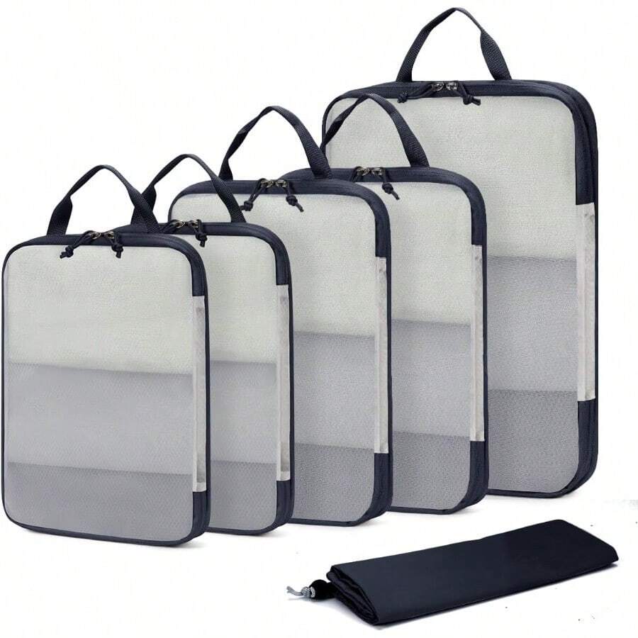 ECOHUB 6pcs Compression Packing Cubes Set For Backpack Suitcases Expandable Travel Organiser With Shoes Bag Ultraresistant Packing Organiser For Carry On Luggage