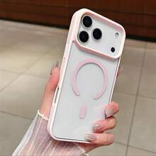 Compatible With MagSafe Transparent Magnetic Phone Case TPU Soft Silicone,Fully Protected And Fall Proof For IPhone 17 16 15 14 13 12 11 X Pro Max Plus - Pink - View 5
