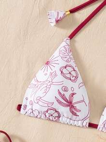 Tropical Print Backless Tie Strap Bohemian Beach Dress - Red - View 2