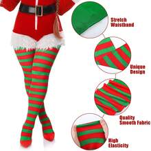 1 双女士圣诞条纹紧身裤，条纹长袜，全长大腿高连裤袜，圣诞服装，圣诞节女士服装配饰，加大码女士圣诞条纹紧身裤，节日派对服装，成人连脚紧身裤，红色，白色，绿色，手套，白色毛皮保暖手套