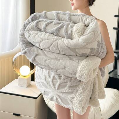 1 pieza Manta acolchada de doble capa con jacquard, para una/dos personas, con patrón floral, de textura dual, suave y lisa, disponible en varios colores, adecuada para cama, sofá, viaje, camping al aire libre