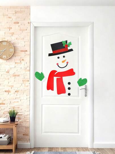 1 set - Adesivi per porta con pupazzo di neve natalizio - Decorazione da parete rimovibile in feltro, Decorazione natalizia carina con Babbo Natale, pupazzo di neve, renne in cartone animato, Adesivi per porte/finestre, Accessori per vetrine di negozi, Adesivi natalizi, Adesivi natalizi in feltro, Decorazioni per vacanze invernali, Forniture per decorazioni fai-da-te per casa e finestre, Prodotti per esterni, Adatti per scene all'aperto, cucina, bagno, camera da letto, studio, soggiorno, cancello, inverno