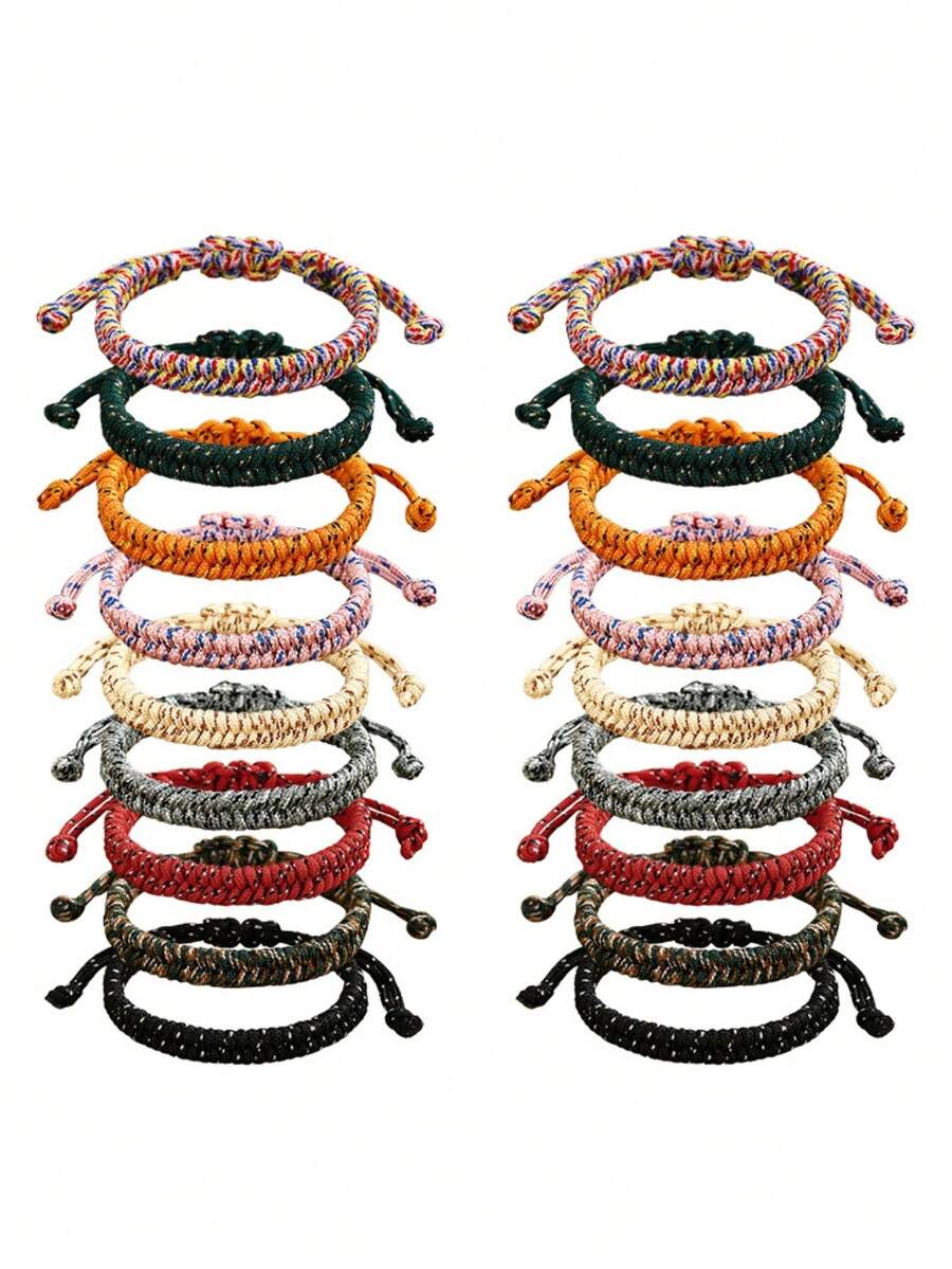 Bracelet tressé fait main, bracelet de corde ajustable vintage bohème coloré, nœud en forme de 8, cadeau de couple bicolore