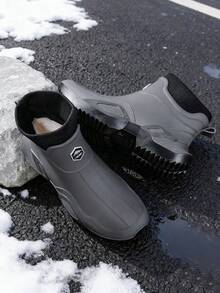 男士雨靴，冬季保暖内衬，适合雨天、户外工作、运动、钓鱼、工作靴、雨天通勤、男士工作鞋、时尚休闲、成人男士花园/农场、雨季、男士雨鞋、建筑工地防水靴 - 灰色 - 查看 4